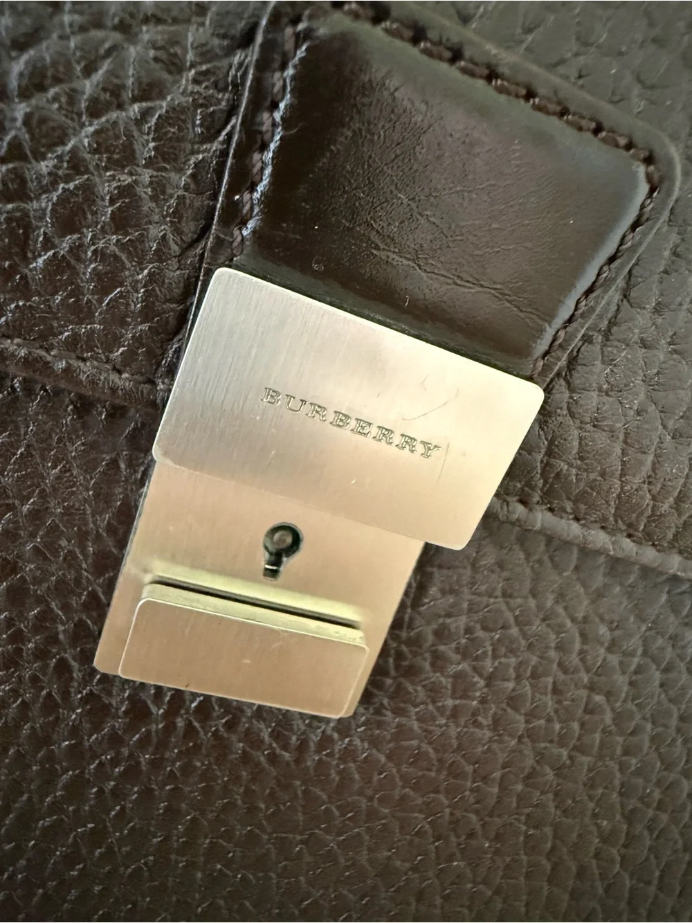 Vintage Burberry Dark Brown Pebbled Leather Wristlet/Clutch with Lock & Key